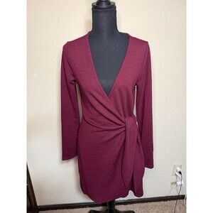 Women’s Soclite Size Small Maroon Long Sleeve  Wrap Mini Dress V-Neck